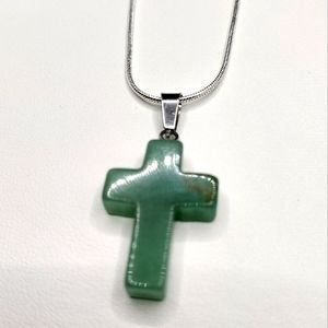 COPY - GREEN AVENTURINE GEMSTONE CROSS w 18" 925 …